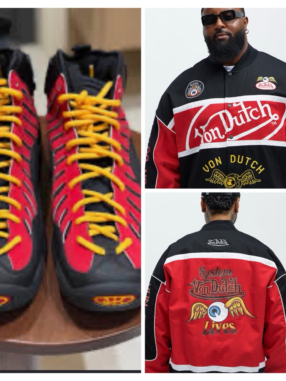 Von Dutch Black and Red Racing Bomber Jacket with Yellow Accents